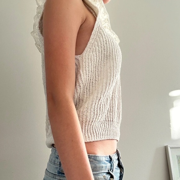 Mango Cream Ruffle Knit Tank Top - Picture 2 of 7